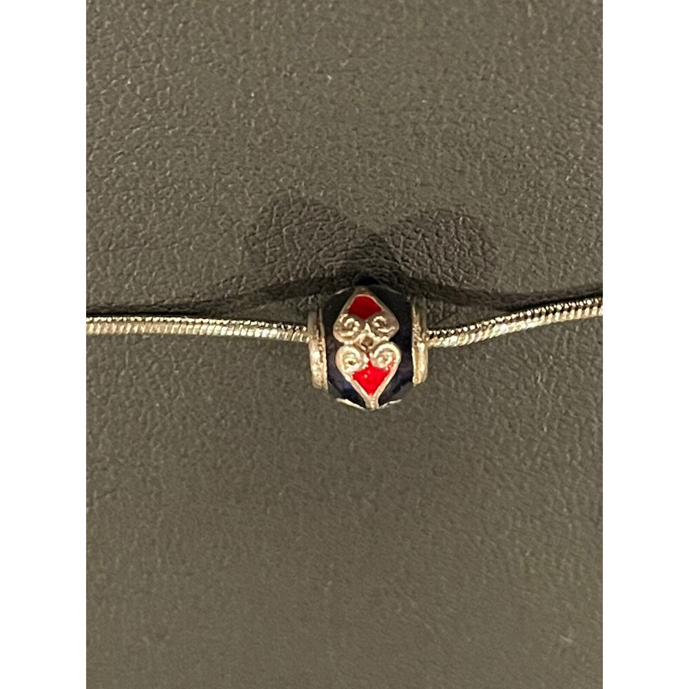 Vintage sterling silver cloisione Heart Design ball pendant and chain - Estate - Picture 2 of 11